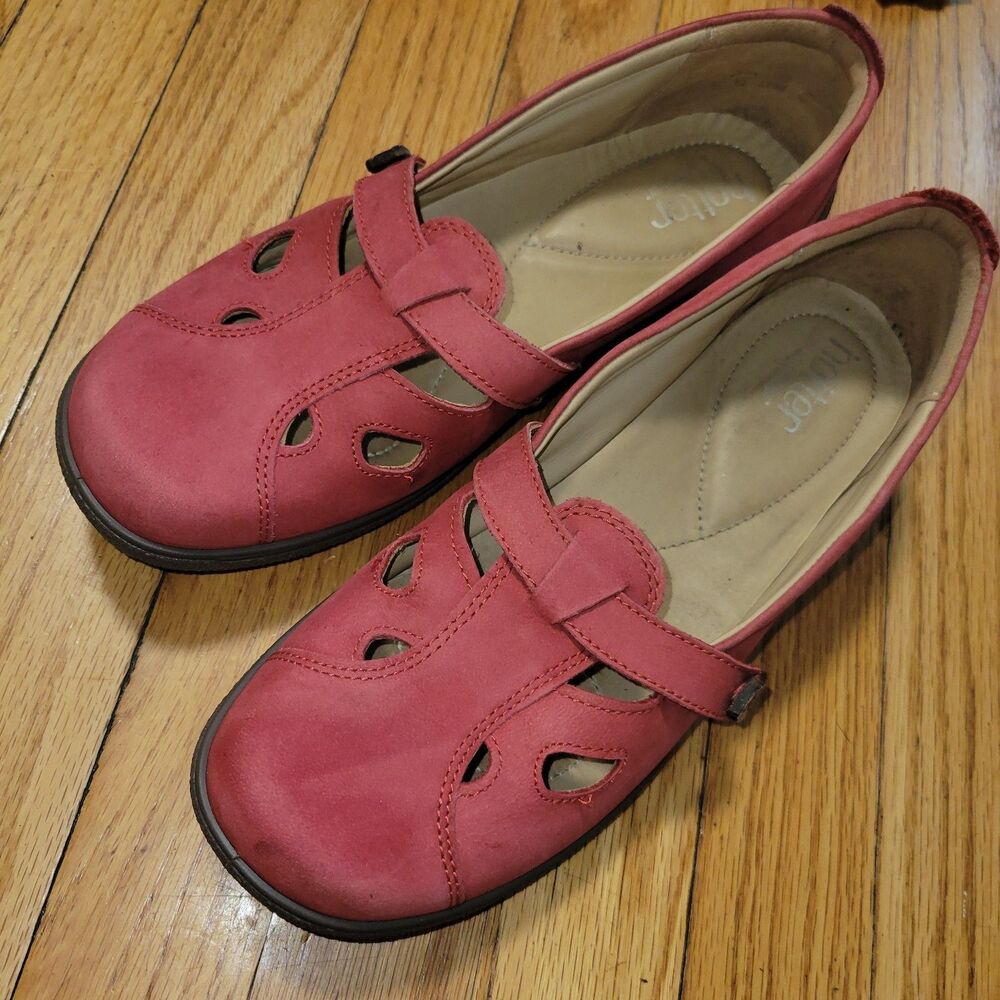 Hotter 6.5 US 37.5 EU Red Suede Leather Comfort Concept Nirvana Flats England